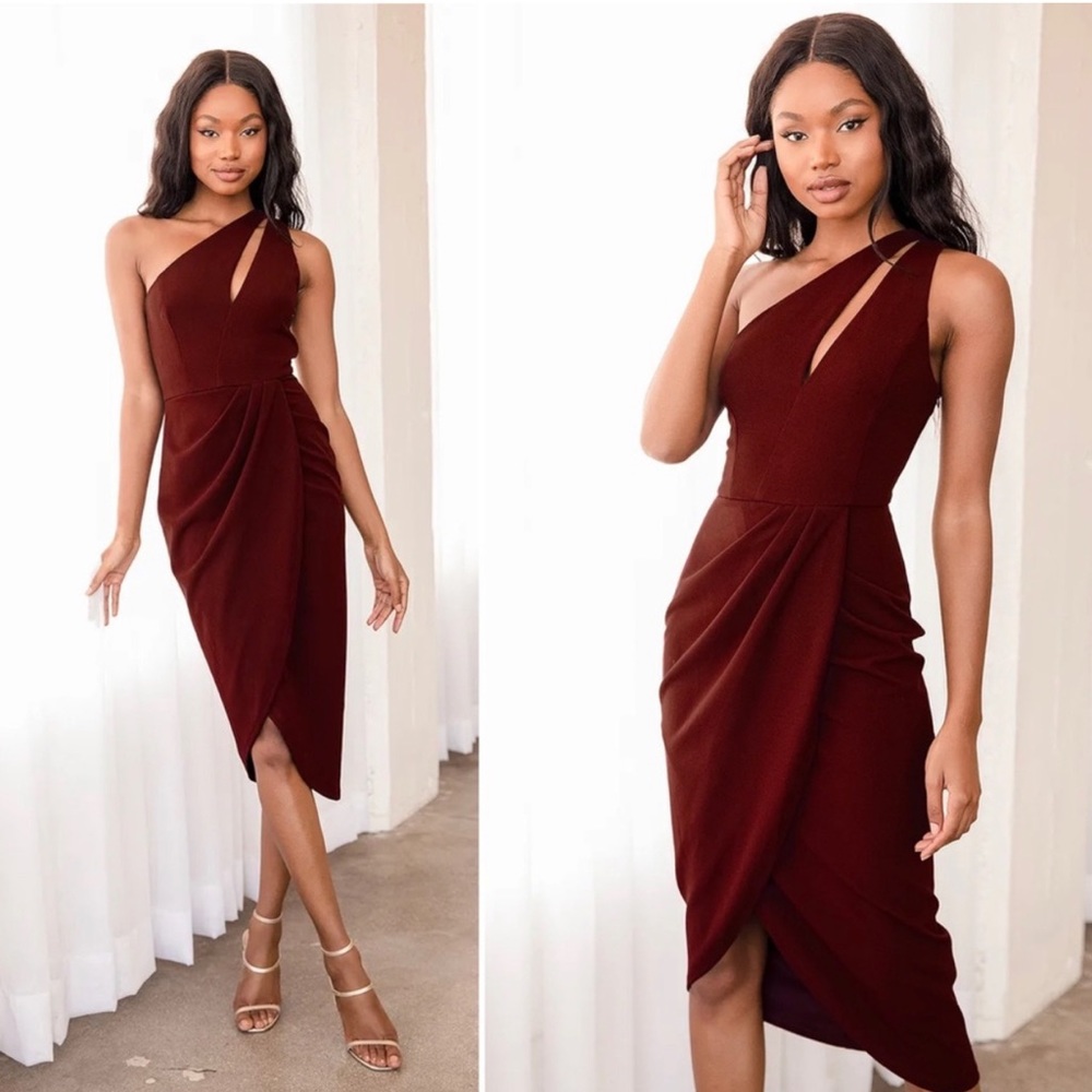 Lulu’s || So Flirty One Shoulder Cutout Dress Burgundy Large NWT